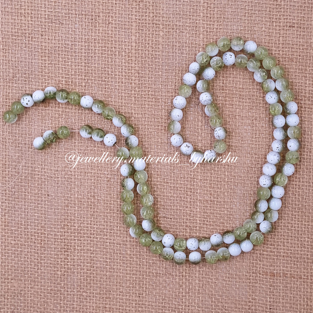 8MM Marble Crackle Glass Beads - Olive Green and White